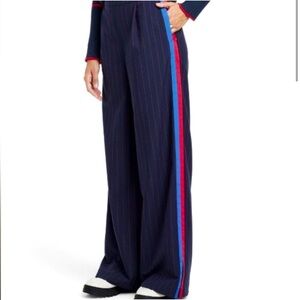 La Ligne Navy Wide Leg Trousers with Vibrant Stripes